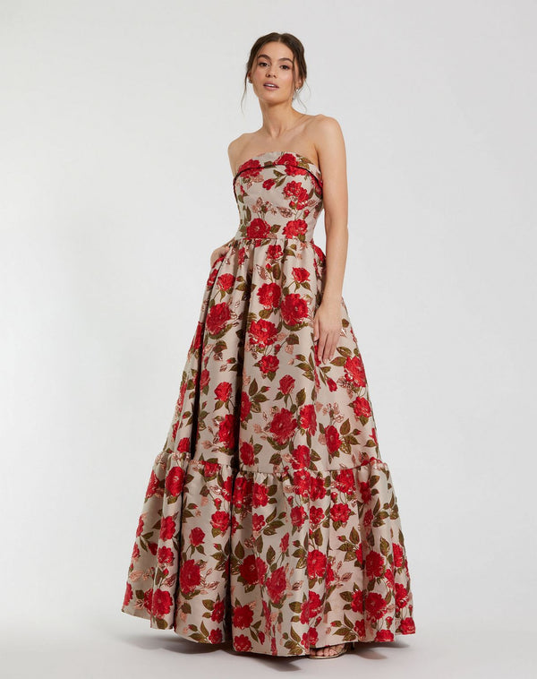 Long Formal Prom Floral Dress A Line Mac Duggal 11827