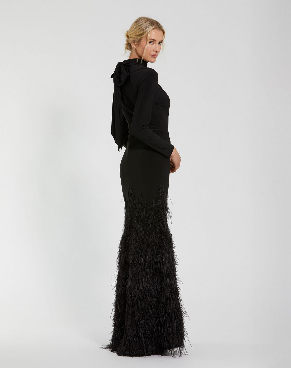 Mac Duggal 11839 Formal Prom Feather Long Sleeve Dress