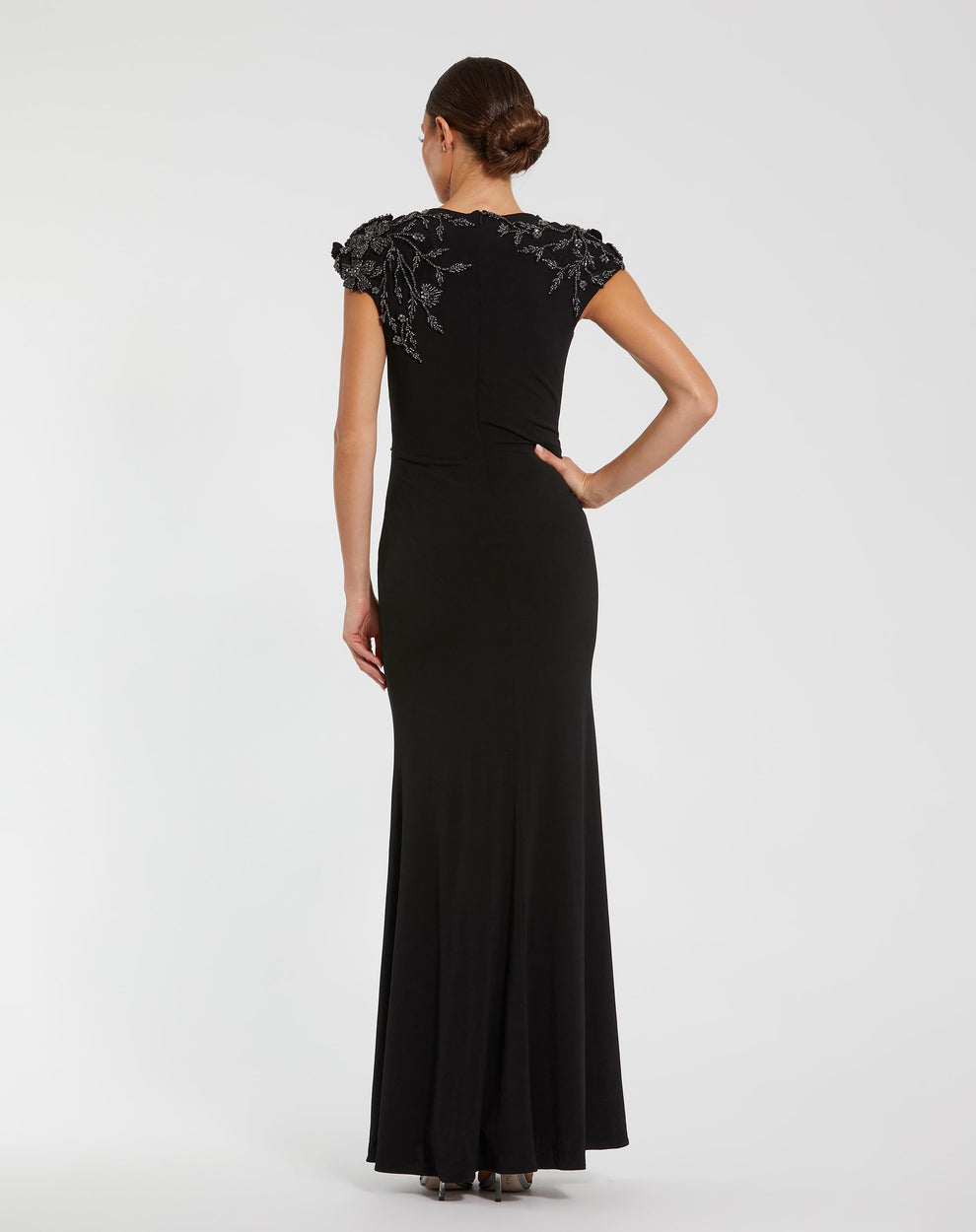 Formal Dresses Long Formal Beaded Floral Mother of the Bride Dress Black Multi