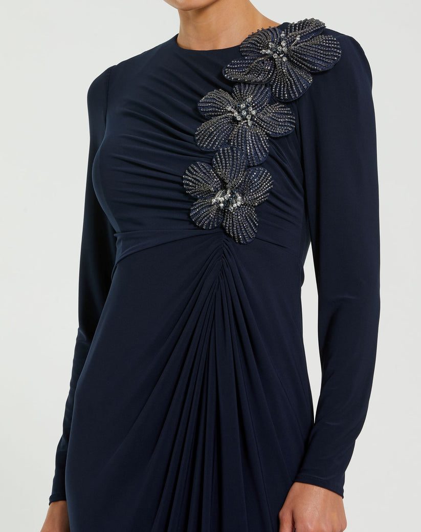 Formal Dresses Fitted Formal Long Sleeve Evening Dress Midnight