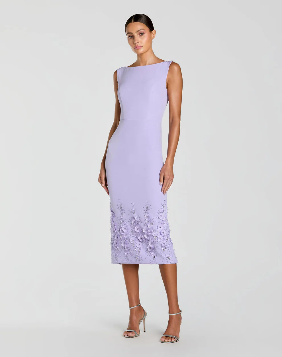 Formal Dresses Beaded Tea Length Floral Formal Dress Lilac