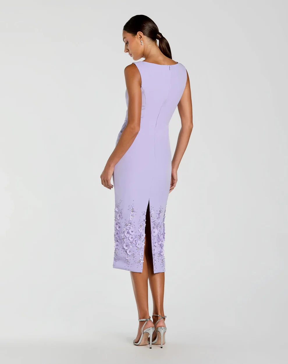 Formal Dresses Beaded Tea Length Floral Formal Dress Lilac