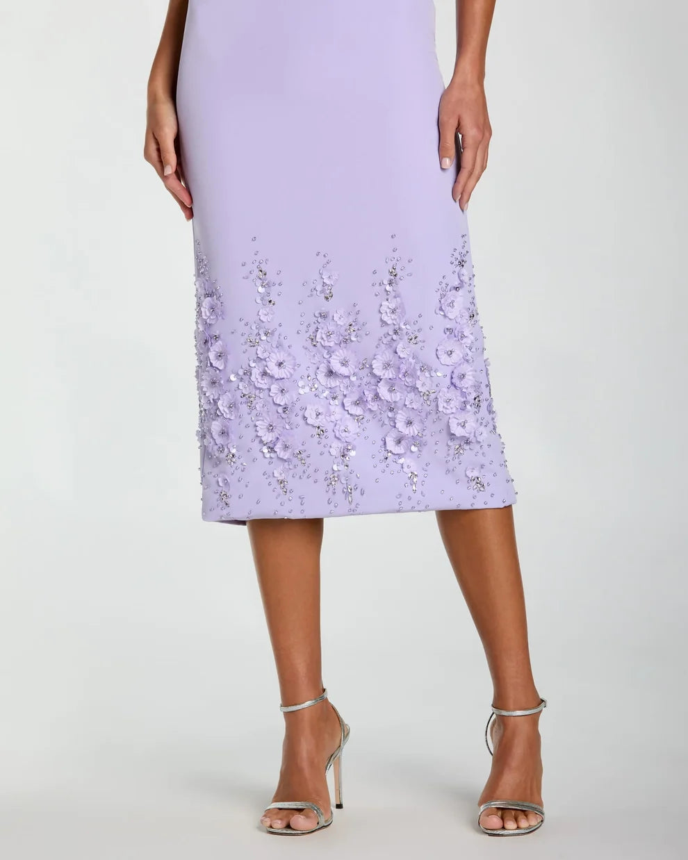 Formal Dresses Beaded Tea Length Floral Formal Dress Lilac