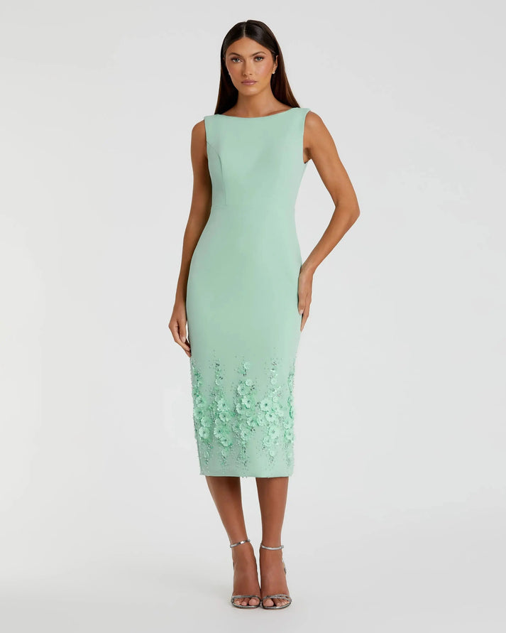 Formal Dresses Beaded Tea Length Floral Formal Dress Sage