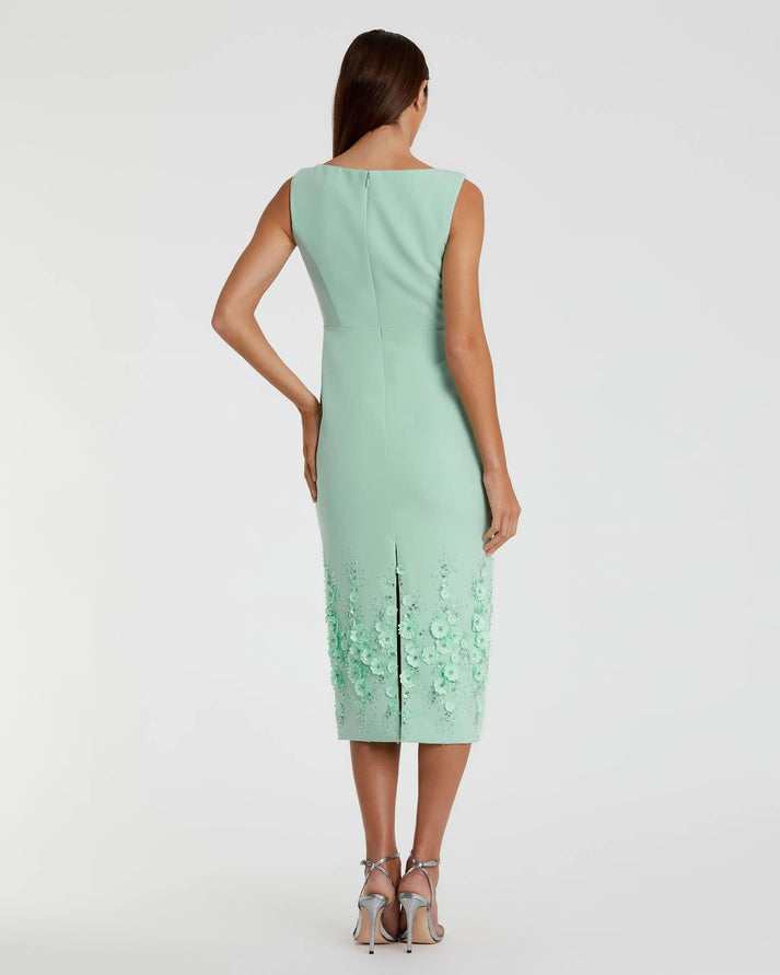 Formal Dresses Beaded Tea Length Floral Formal Dress Sage