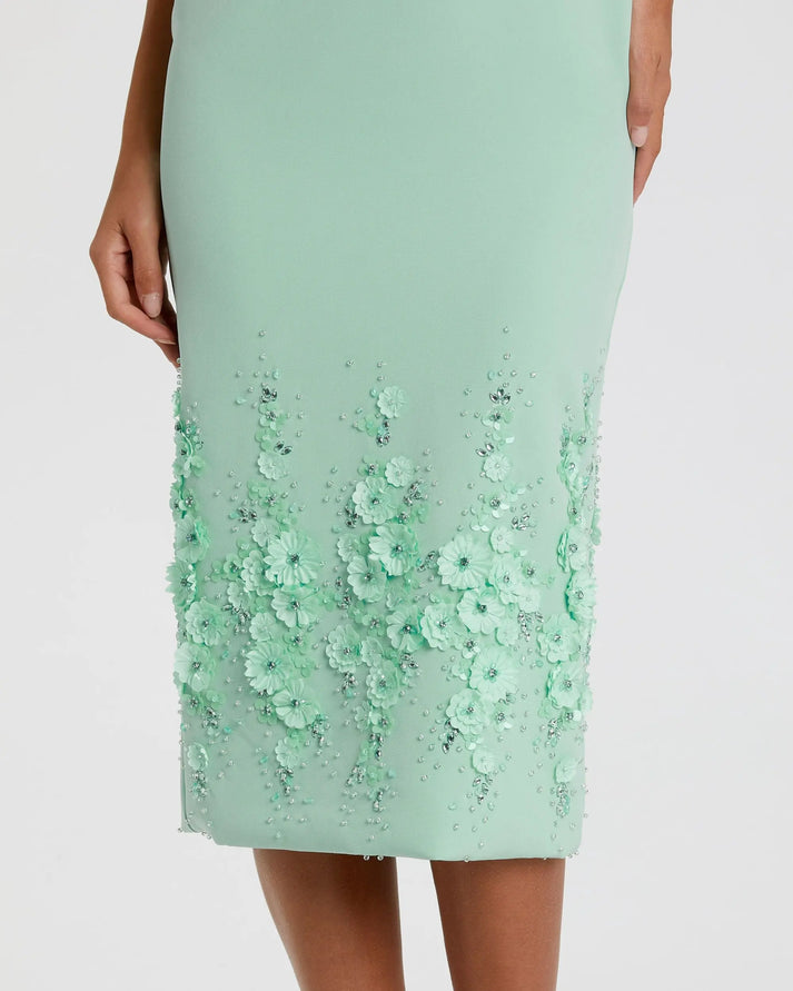 Formal Dresses Beaded Tea Length Floral Formal Dress Sage