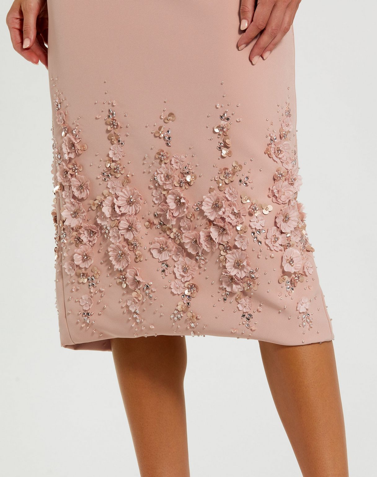 Mac Duggal 11853 Beaded Tea Length Floral Cocktail Dress