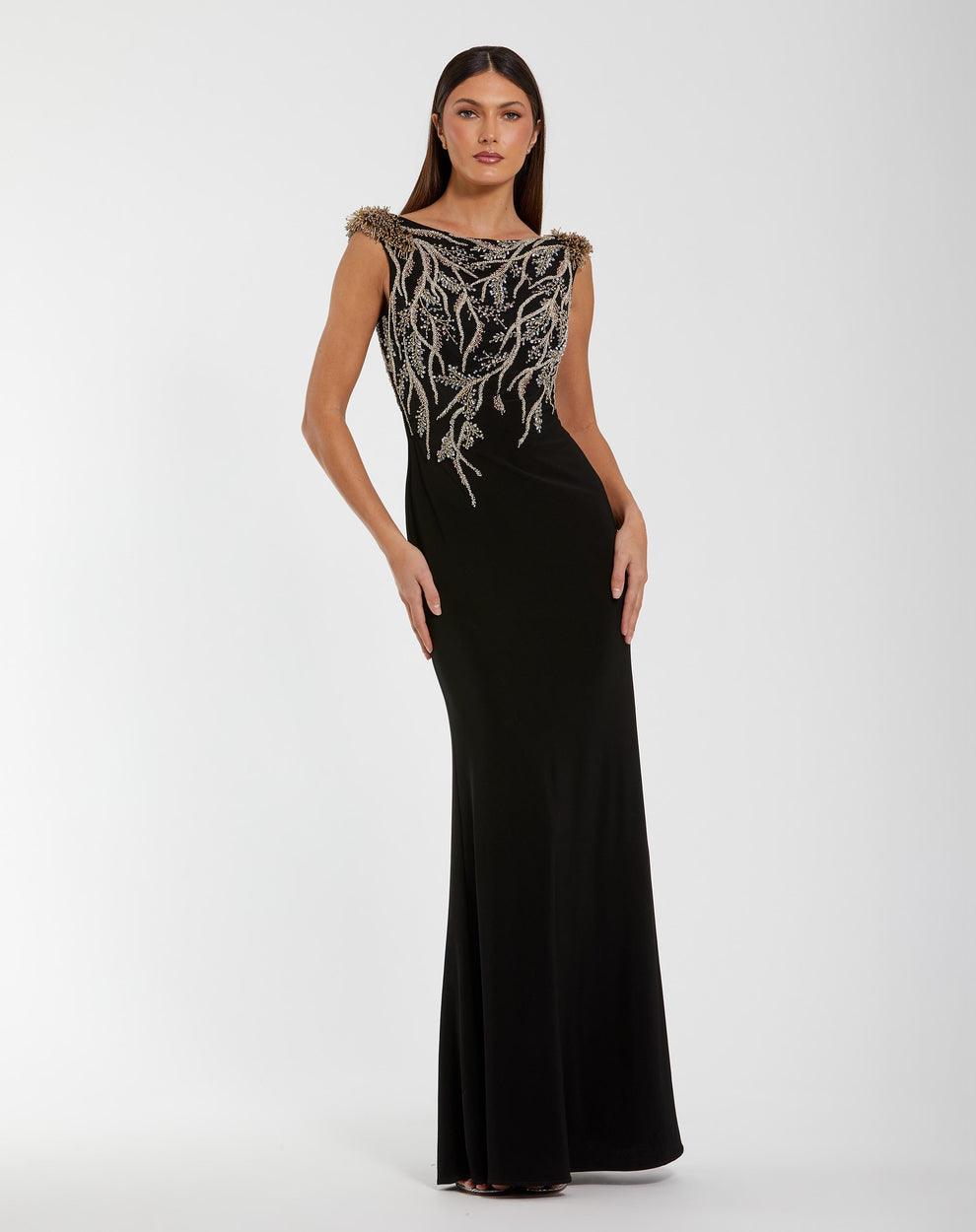 High-Neck Floor-Length Jersey Formal Sheath Mac Duggal 11861
