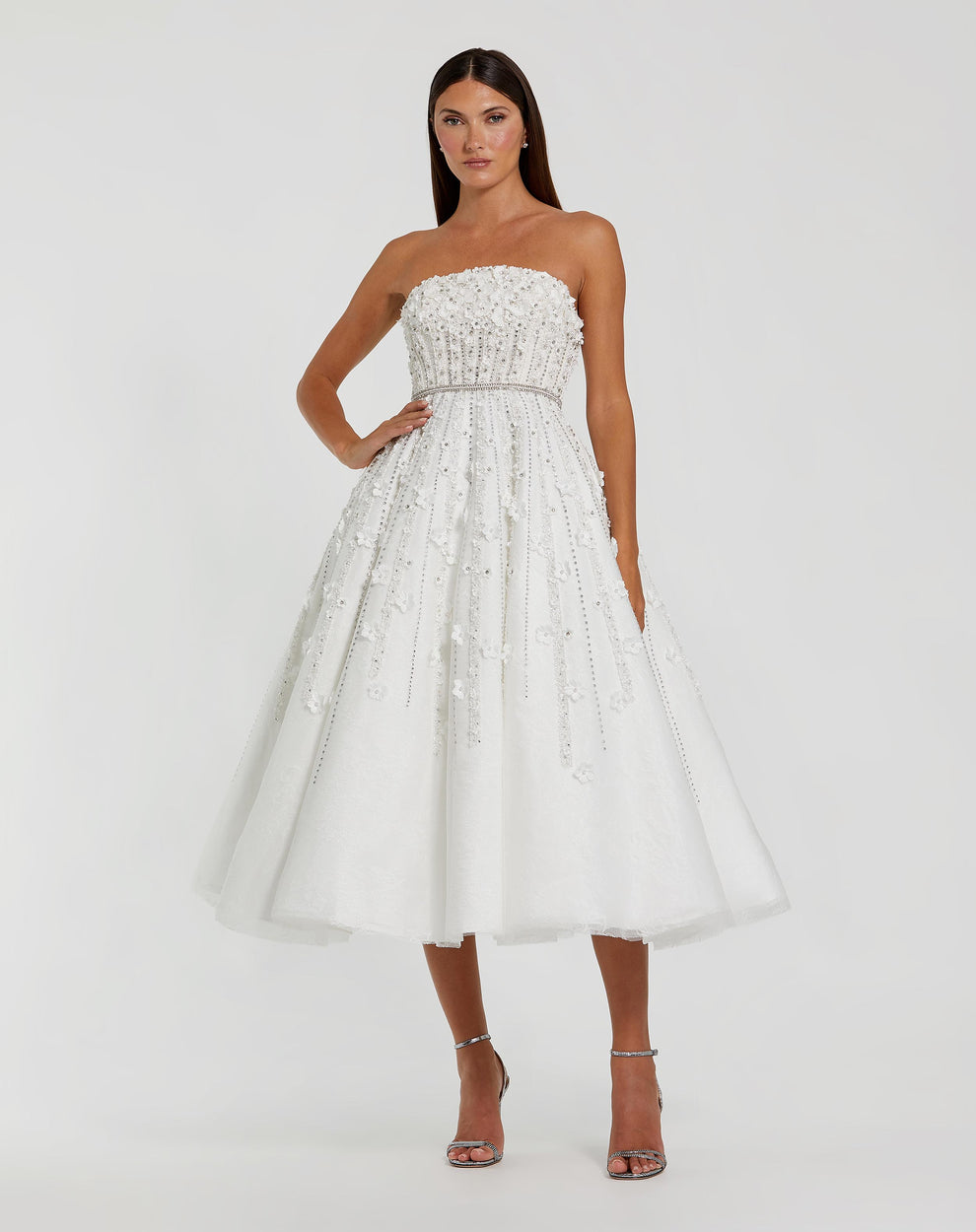 Wedding Dresses 3D Floral Midi A Line Short Wedding Dress Mac Duggal 11865 Ivory