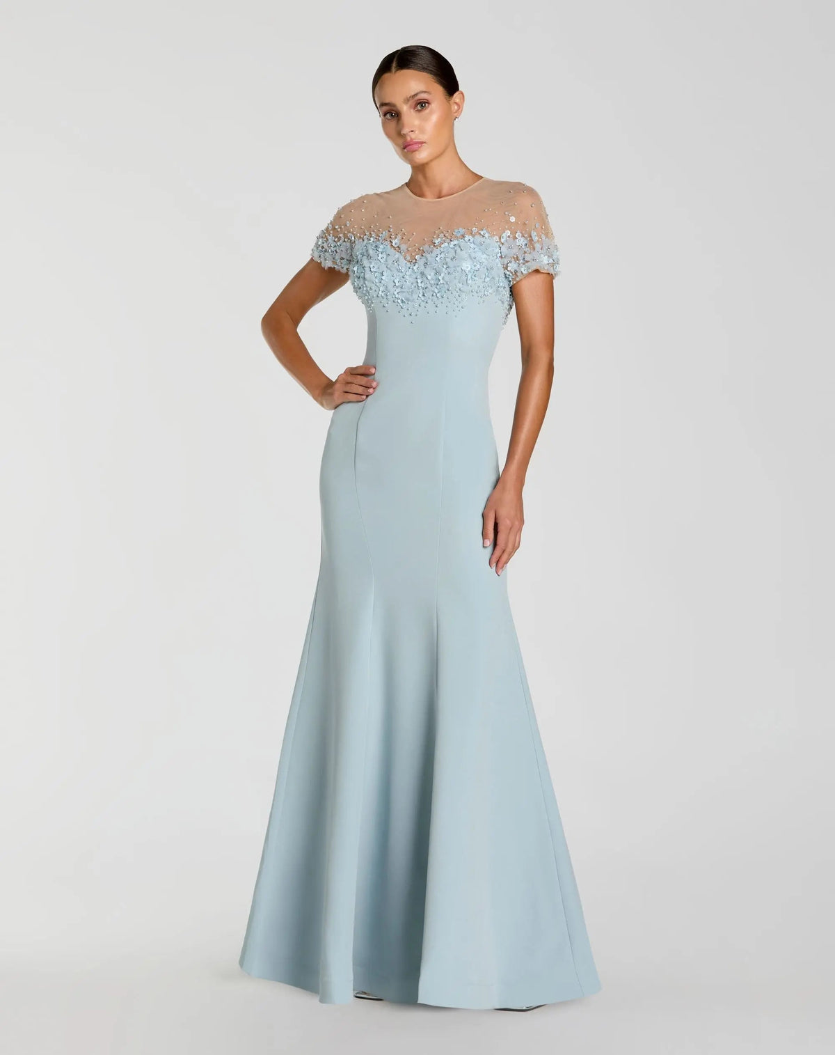 Beaded Long Dress Mermaid Mac Duggal 11867 Powder Blue front view