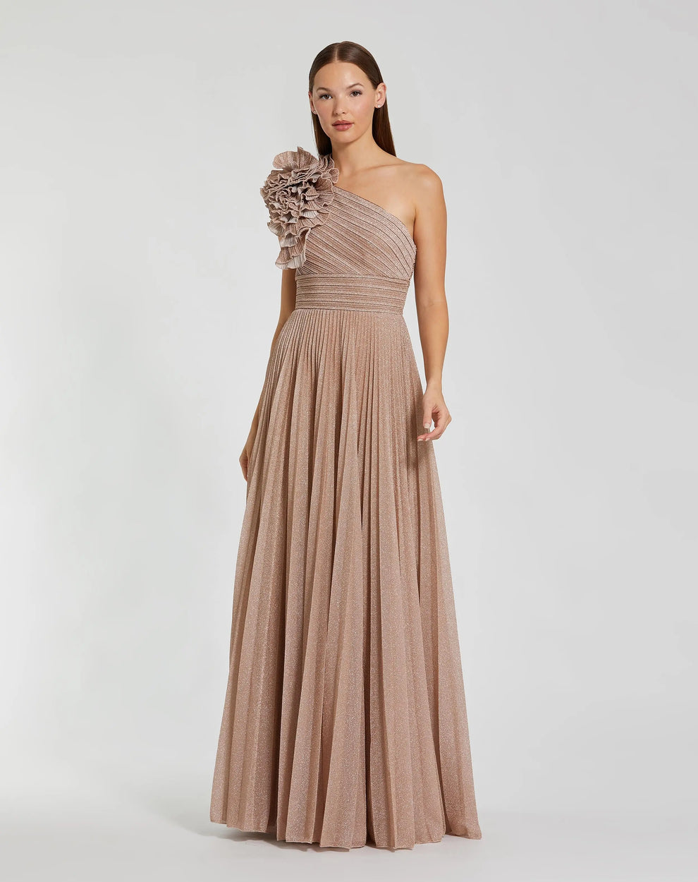 Prom Dresses Long Formal Pleated Ruffle Prom Dress Mac Duggal 11879 Champagne