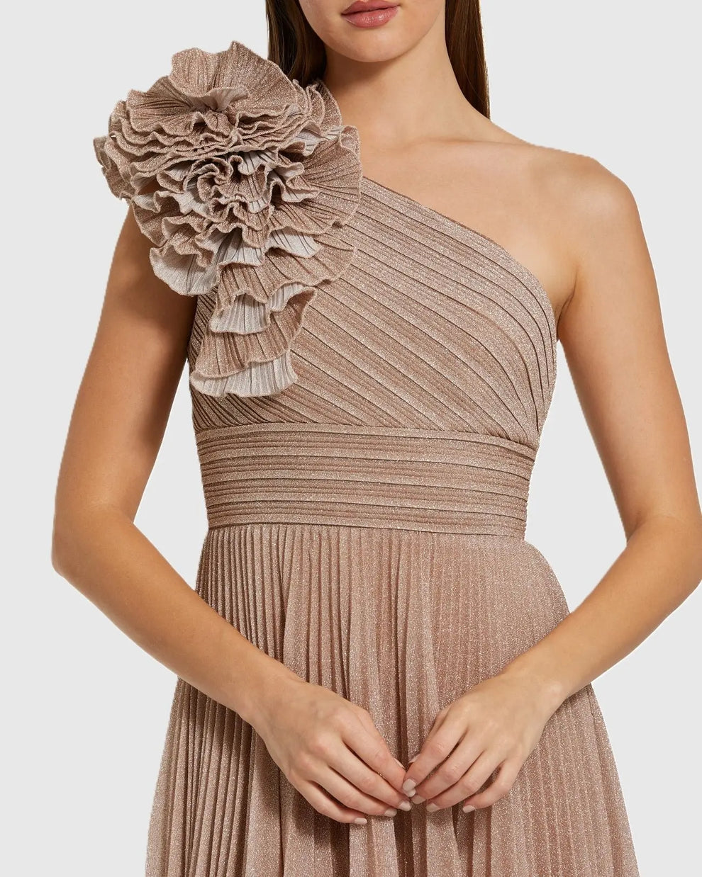Prom Dresses Long Formal Pleated Ruffle Prom Dress Mac Duggal 11879 Champagne
