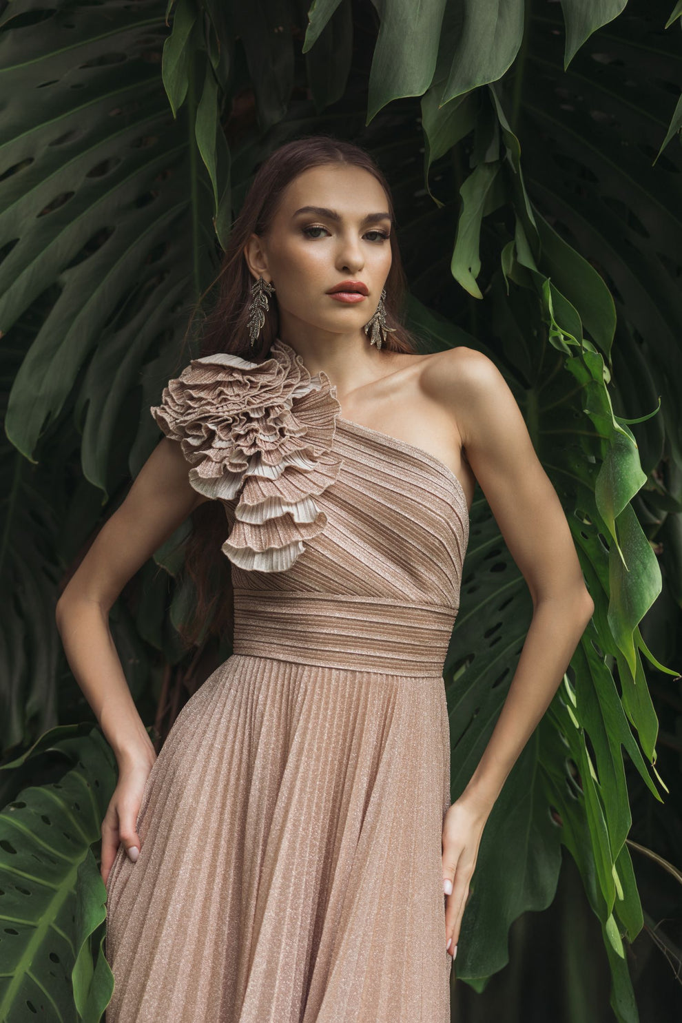 Prom Dresses Long Formal Pleated Ruffle Prom Dress Mac Duggal 11879 Champagne