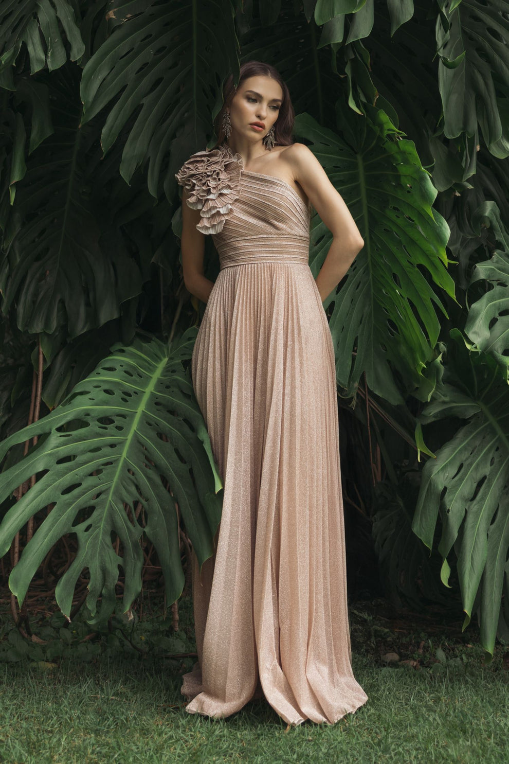 Prom Dresses Long Formal Pleated Ruffle Prom Dress Mac Duggal 11879 Champagne