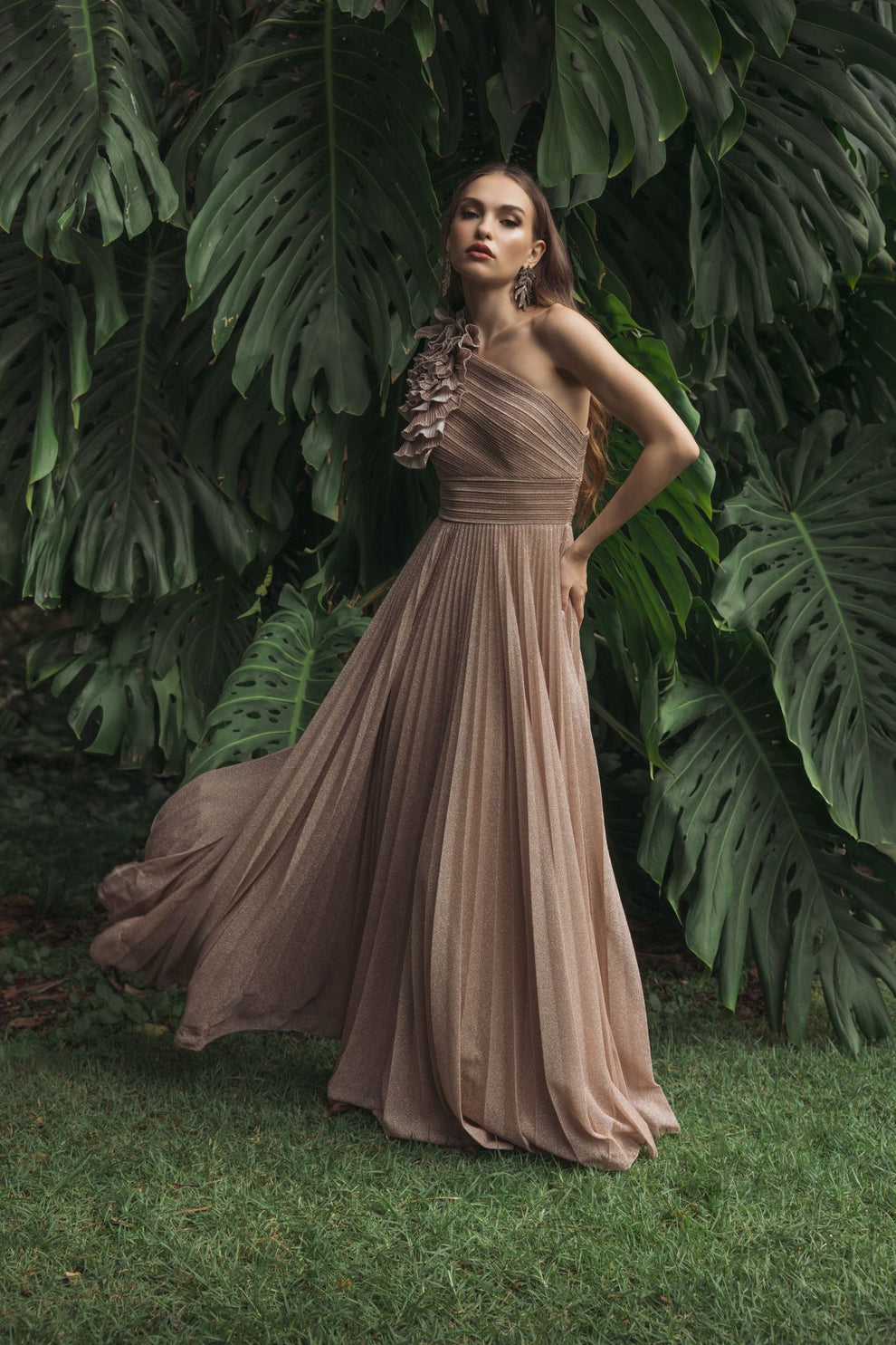 Prom Dresses Long Formal Pleated Ruffle Prom Dress Mac Duggal 11879 Champagne