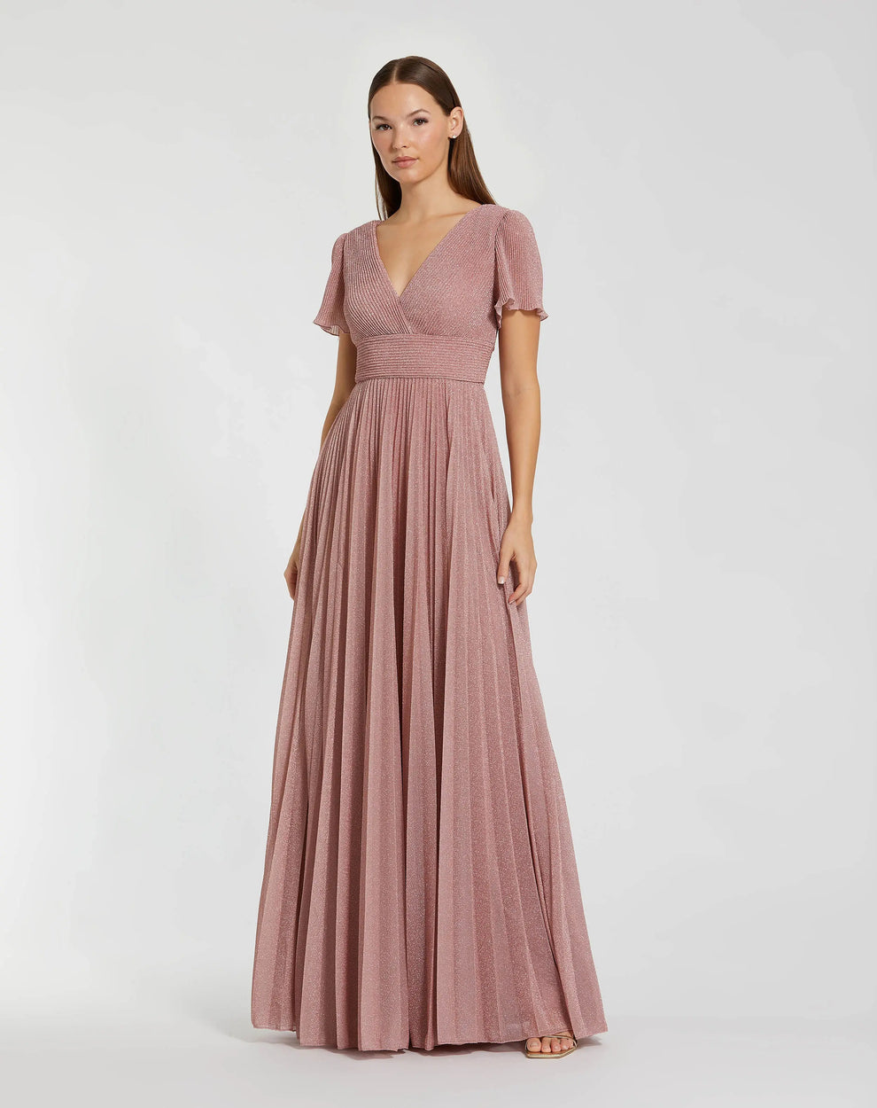 Mother of the Bride Dresses Pleated Long Formal Metallic Mother of the Bride Dress Mac Duggal 11881 Dusty Rose