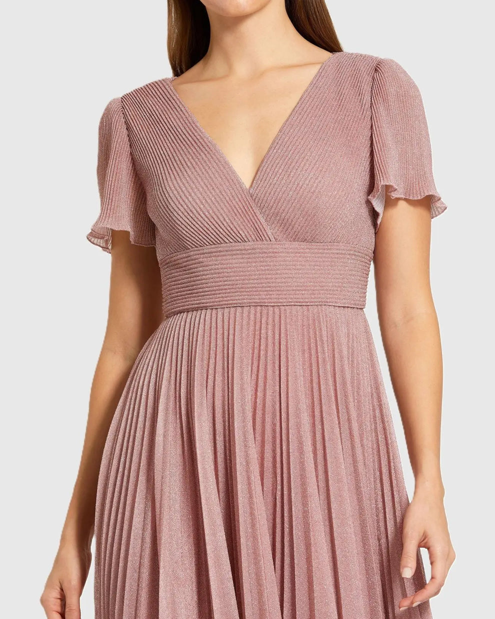 Mother of the Bride Dresses Pleated Long Formal Metallic Mother of the Bride Dress Mac Duggal 11881 Dusty Rose