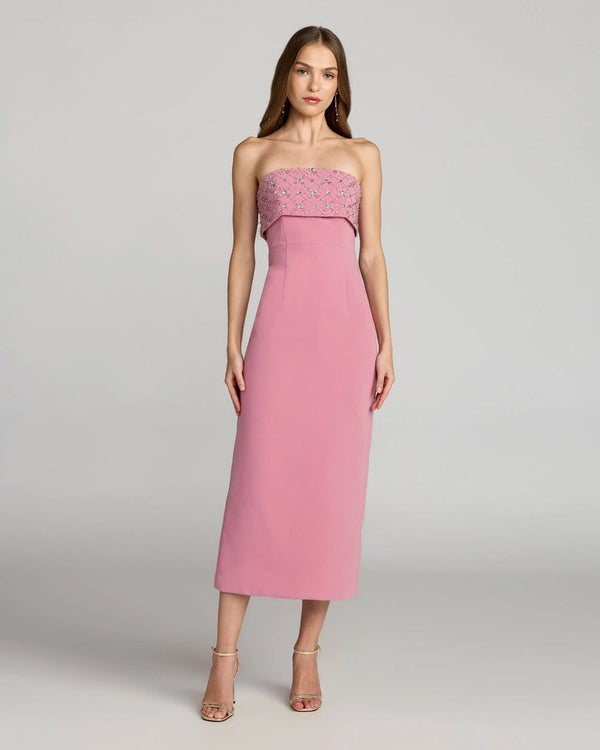 Strapless Tea-Length Crepe Cocktail Dress by Mac Duggal 11883