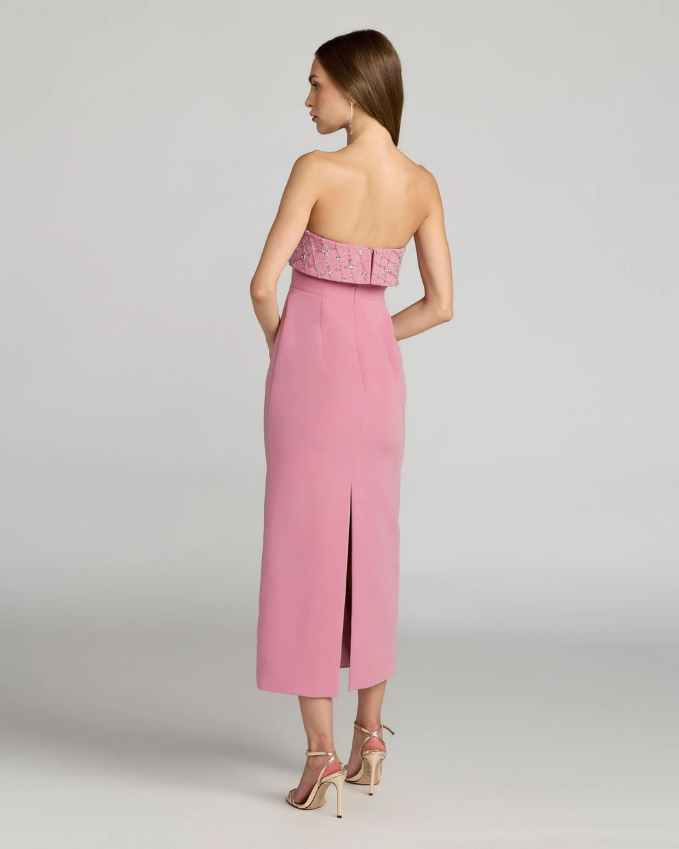 Strapless Tea-Length Crepe Cocktail Dress by Mac Duggal 11883 in Orchid