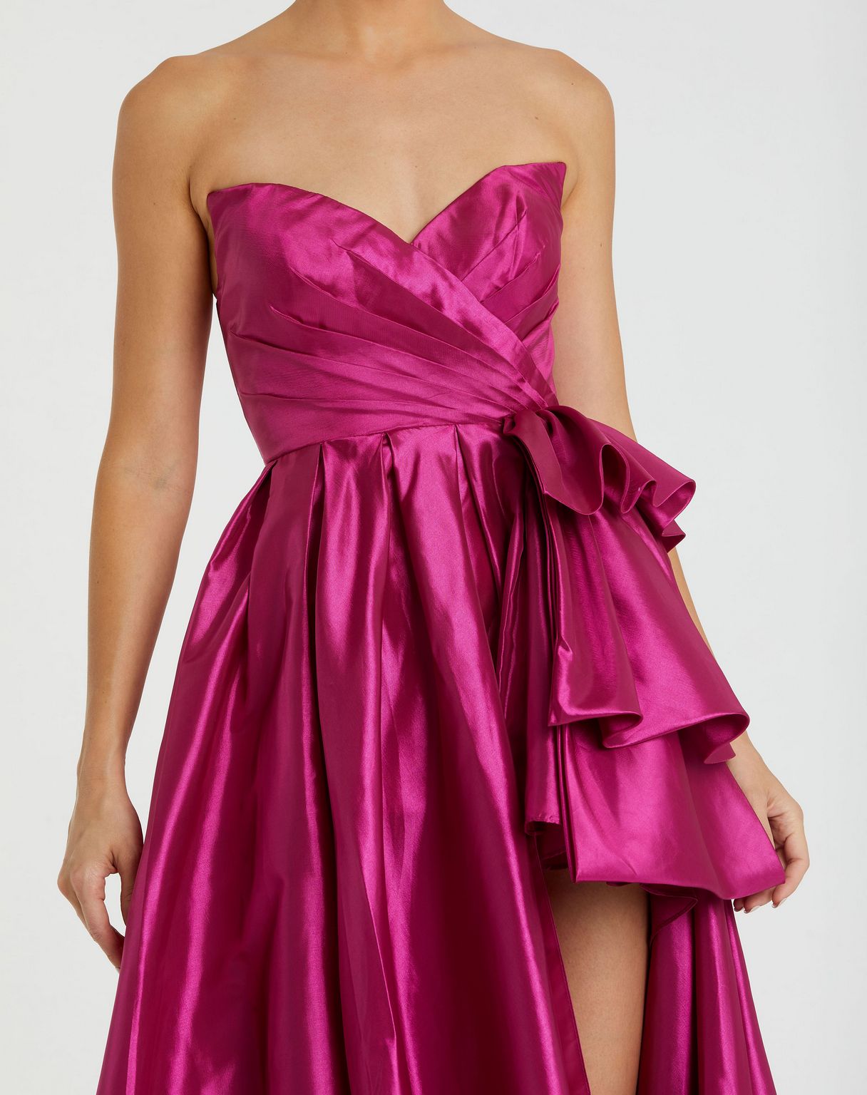 Mac Duggal 11892 Pleated Long Formal A Line Ruffle Slit Prom Dress