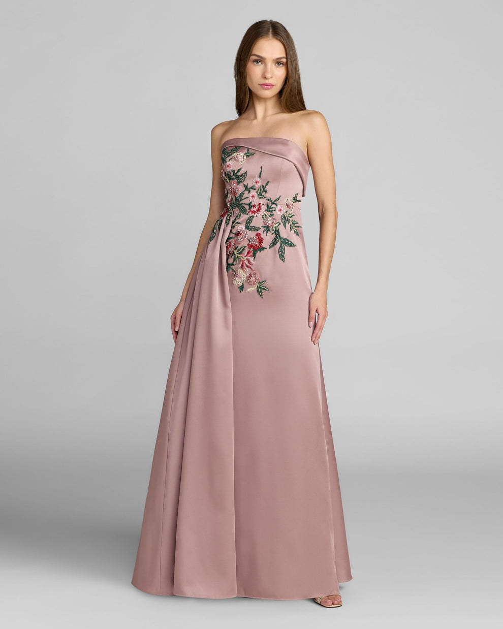 Strapless Straight Neck Floor-Length Satin Evening A-Line Mac Duggal 11894