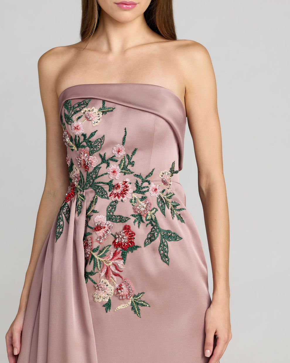 Strapless Straight Neck Floor-Length Satin Evening A-Line Mac Duggal 11894