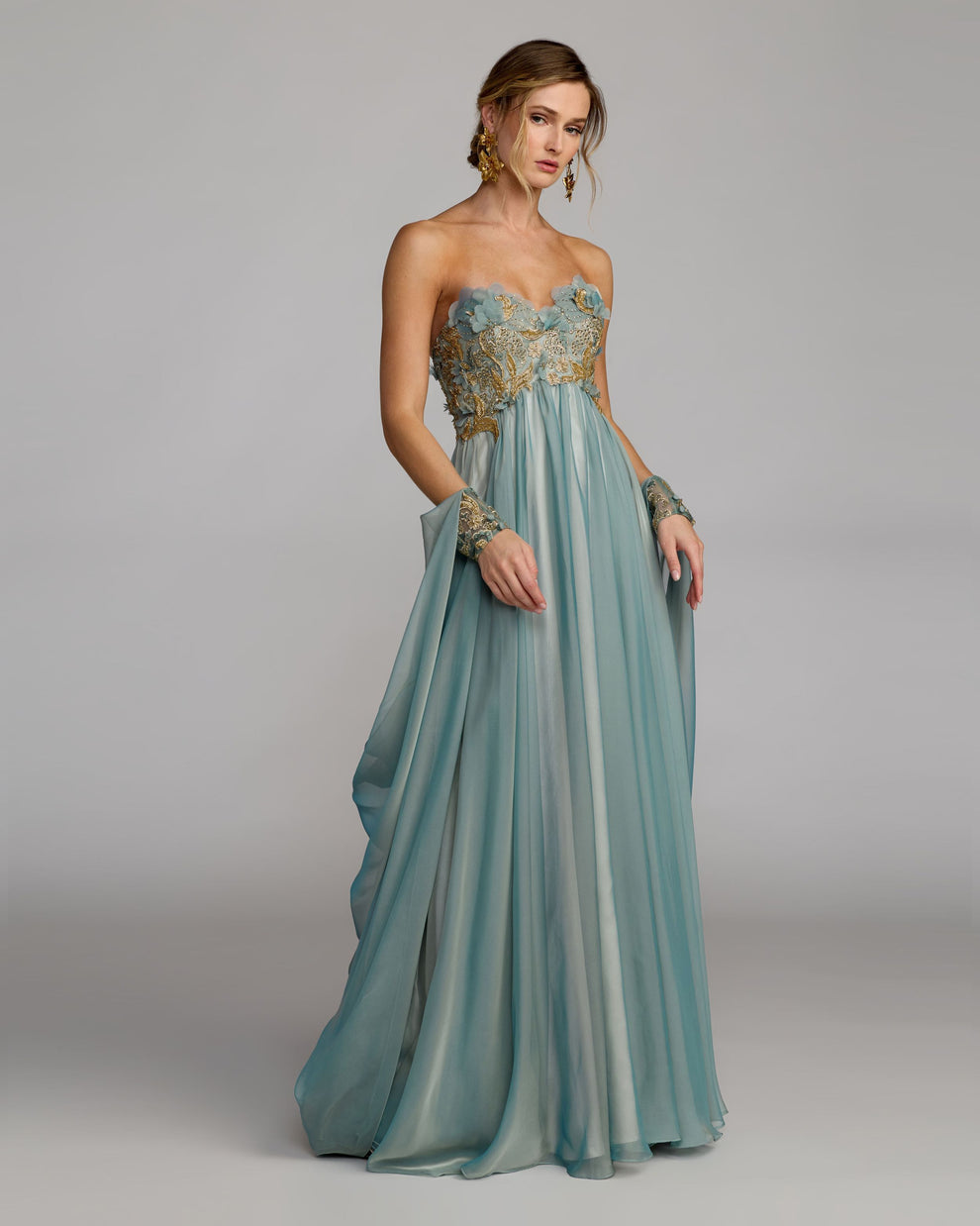 Strapless Curved Neck Floor-Length Chiffon Formal A-Line Mac Duggal 11896