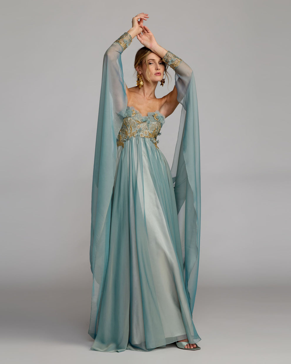 Strapless Curved Neck Floor-Length Chiffon Formal A-Line Mac Duggal 11896