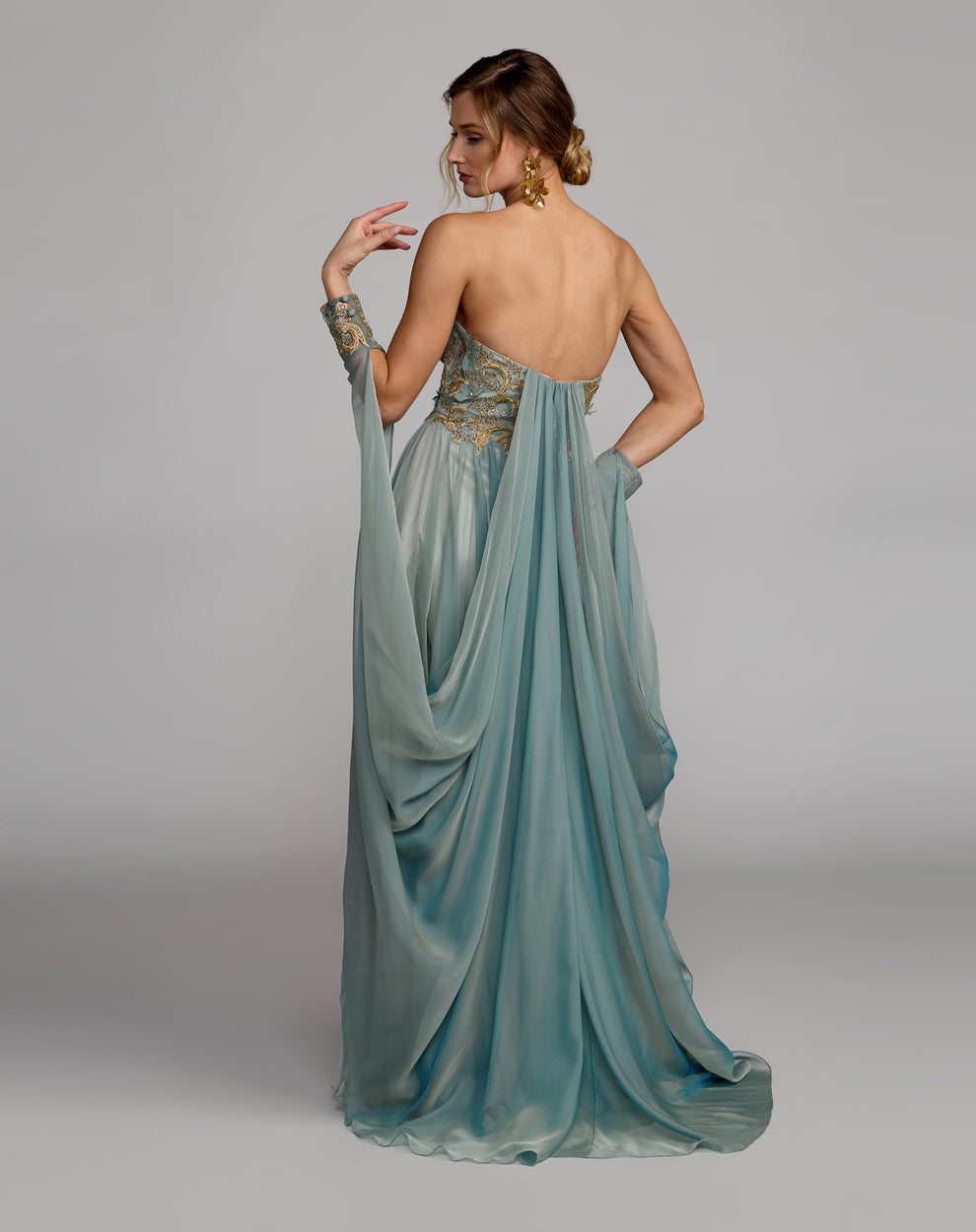 Strapless Curved Neck Floor-Length Chiffon Formal A-Line Mac Duggal 11896