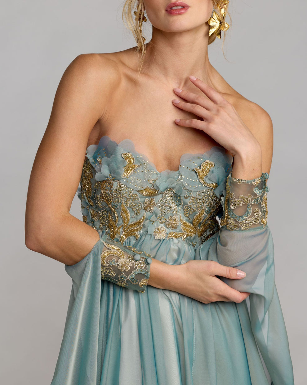 Strapless Curved Neck Floor-Length Chiffon Formal A-Line Mac Duggal 11896
