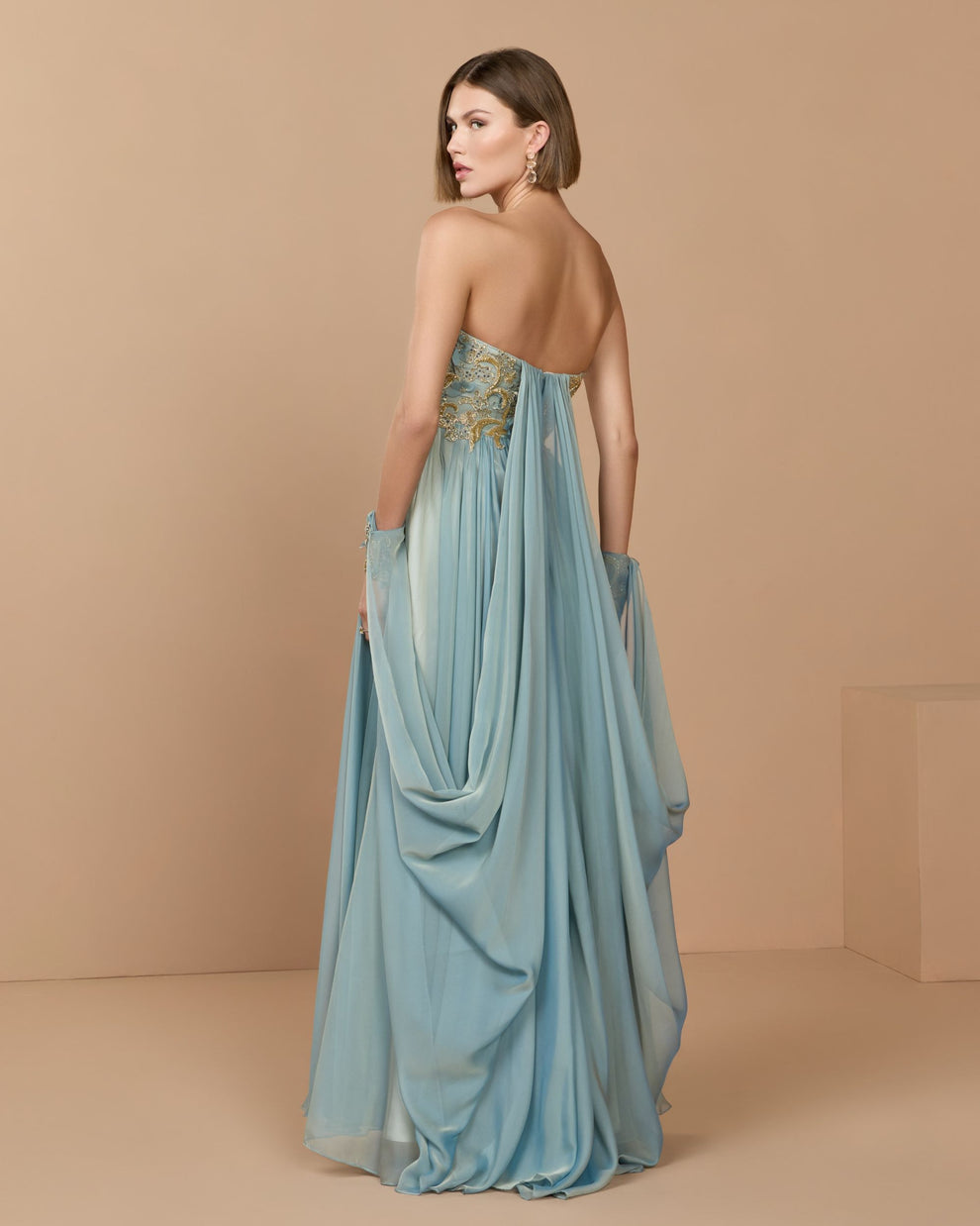 Strapless Curved Neck Floor-Length Chiffon Formal A-Line Mac Duggal 11896