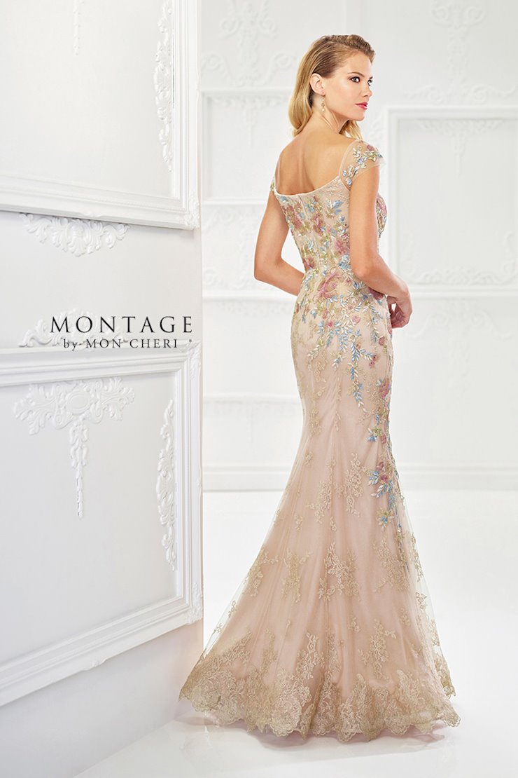 Montage 118966 Long Metallic Evening Floral Formal Dress