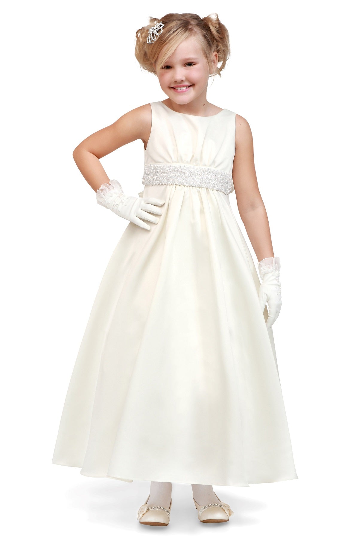 Flower Girl Dresses Long Pearl Beaded A Line Flower Girl Dress Ivory