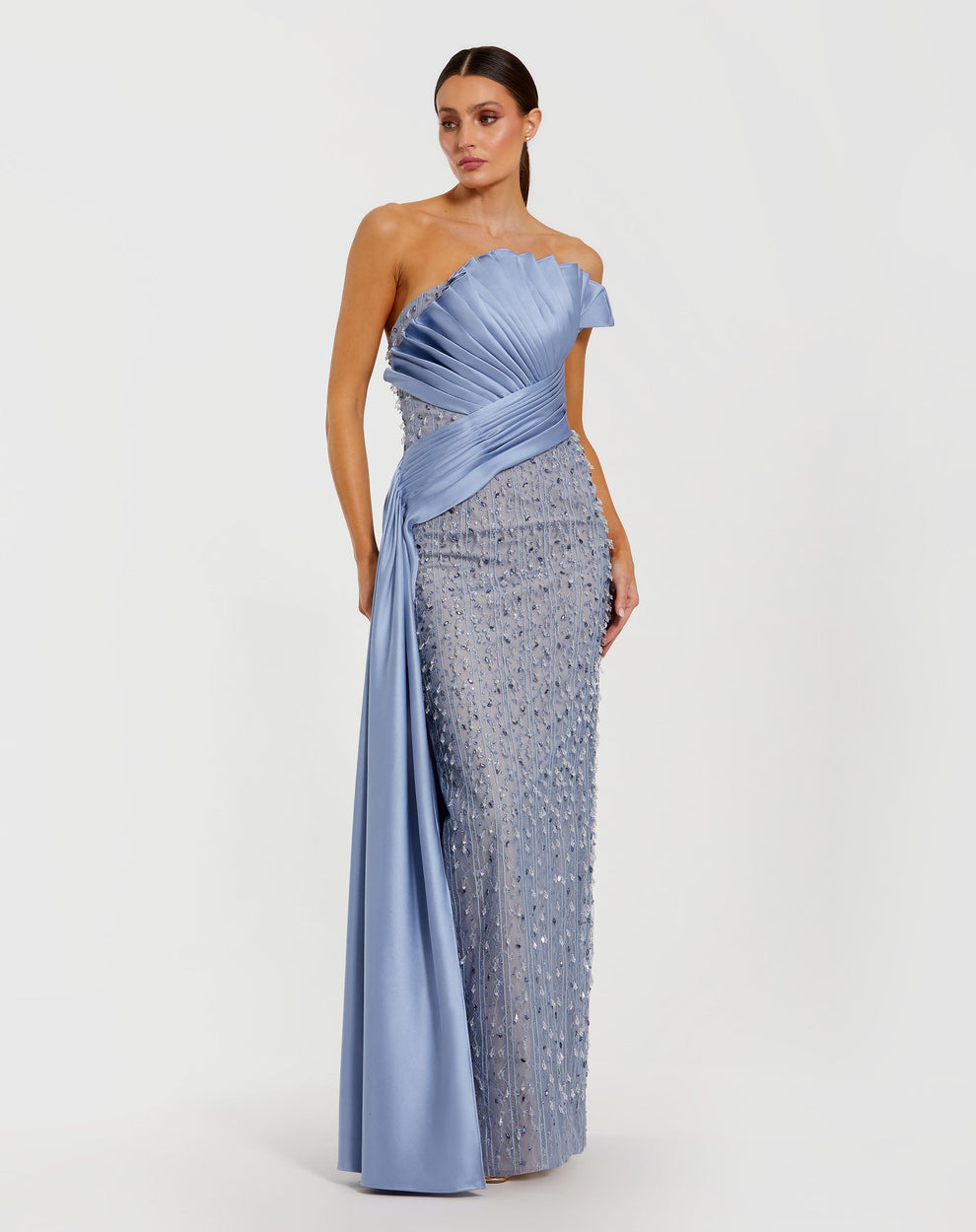 Prom Dresses Pleated Long Formal Beaded Sequin Prom Dress Mac Duggal 11909 Fusion Blue