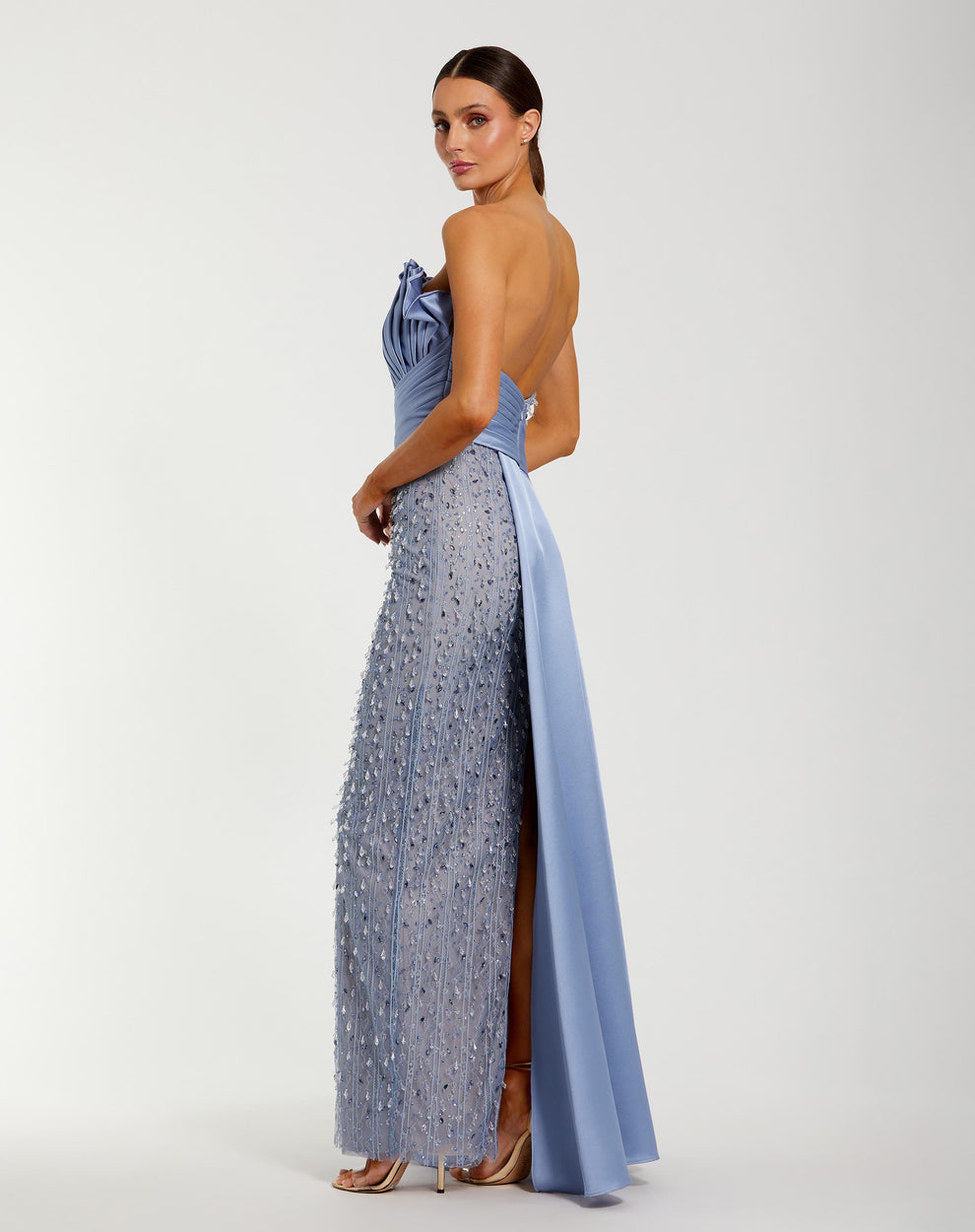 Prom Dresses Pleated Long Formal Beaded Sequin Prom Dress Mac Duggal 11909 Fusion Blue