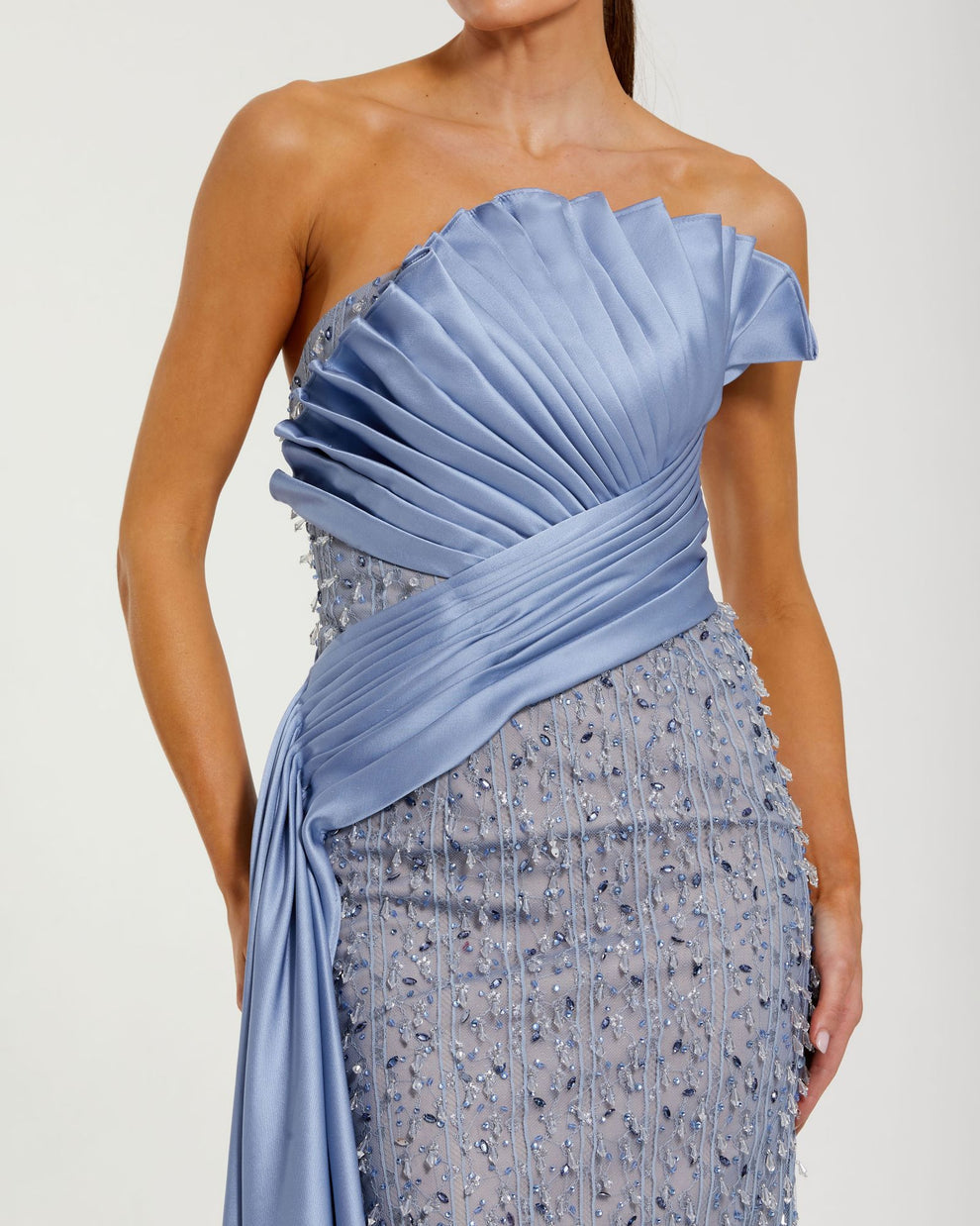 Prom Dresses Pleated Long Formal Beaded Sequin Prom Dress Mac Duggal 11909 Fusion Blue