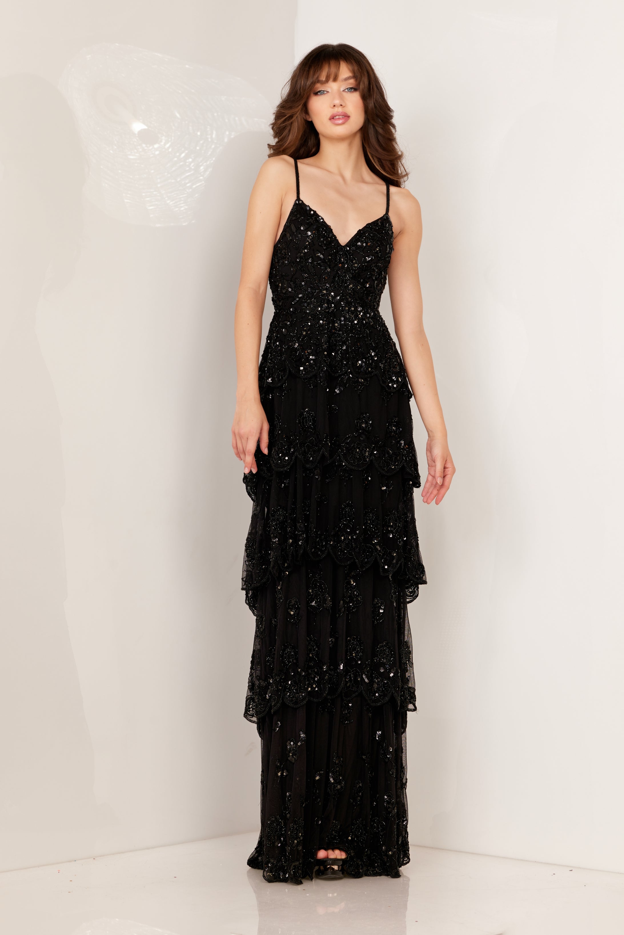 Prom Dresses Long Beaded Ruffle Prom Formal Dress Black