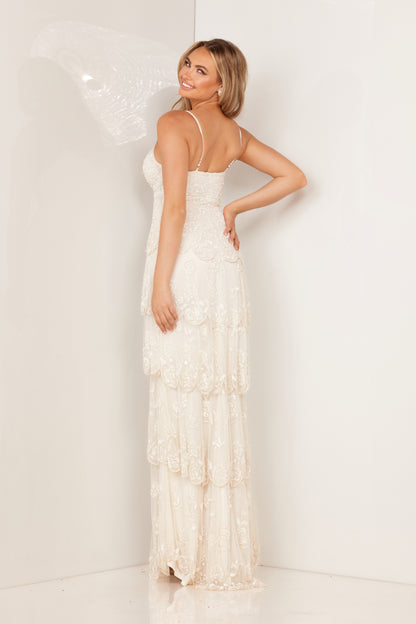 Prom Dresses Long Beaded Ruffle Prom Formal Dress Ivory
