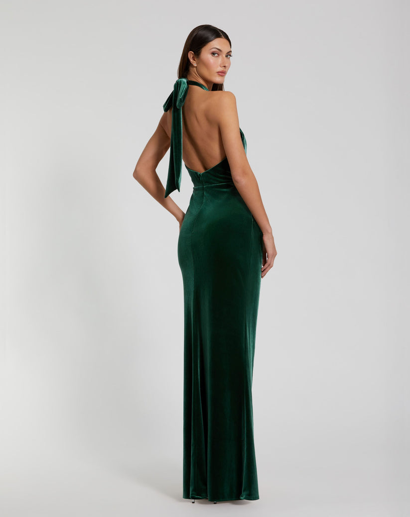 Mac Duggal 11924 Fitted Long Formal Velvet Prom Dress