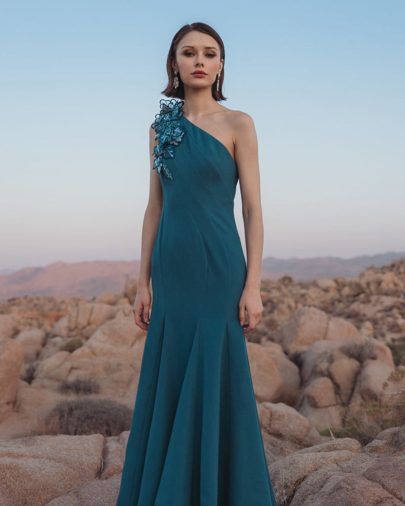 Mac Duggal 11940 Long Formal 3D Floral Applique Prom Dress Mac Duggal 11940 Long Formal 3D Floral Applique Prom Dress