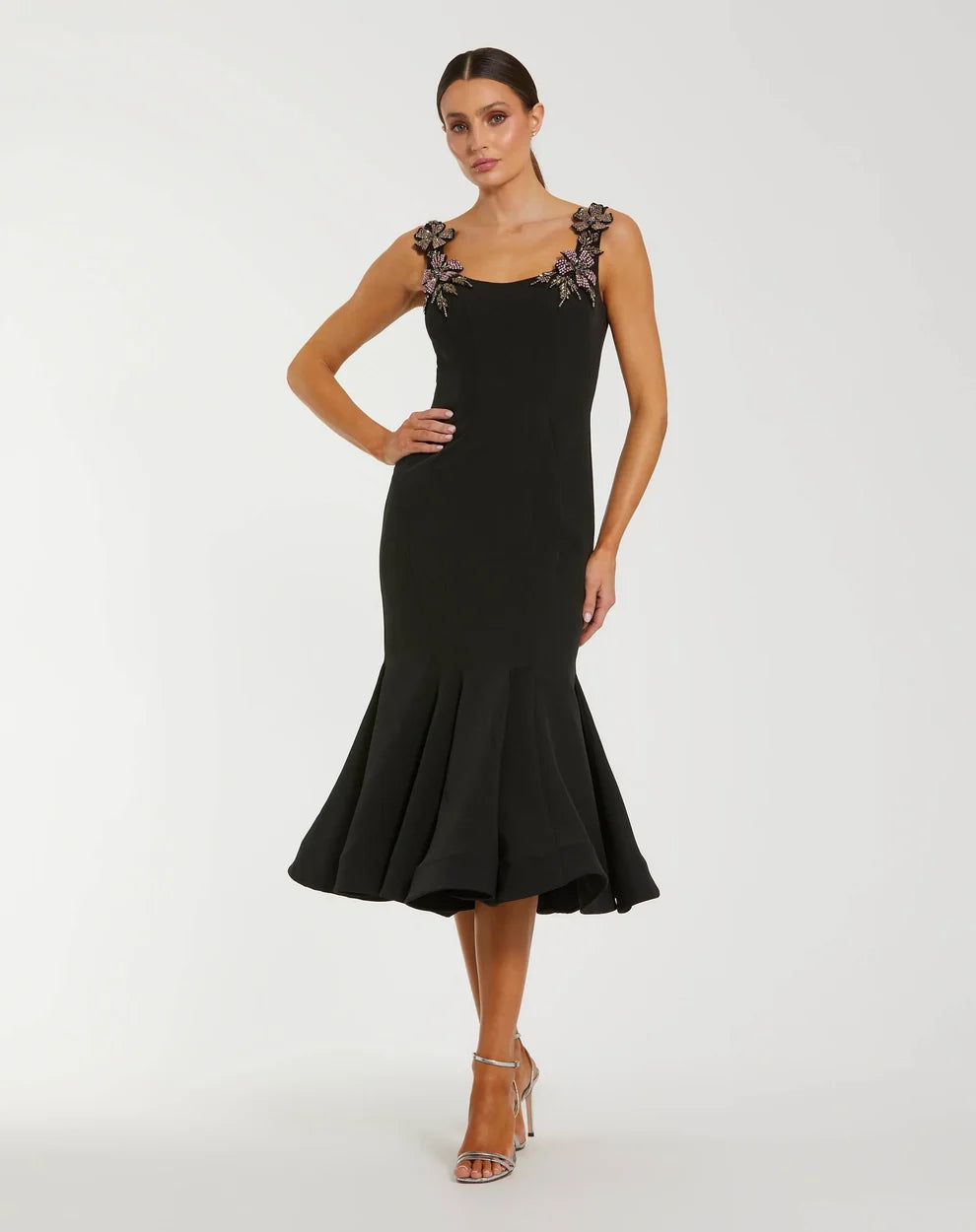 Cocktail Dresses Floral Midi Short Cocktail Dress Mac Duggal 11948 Black