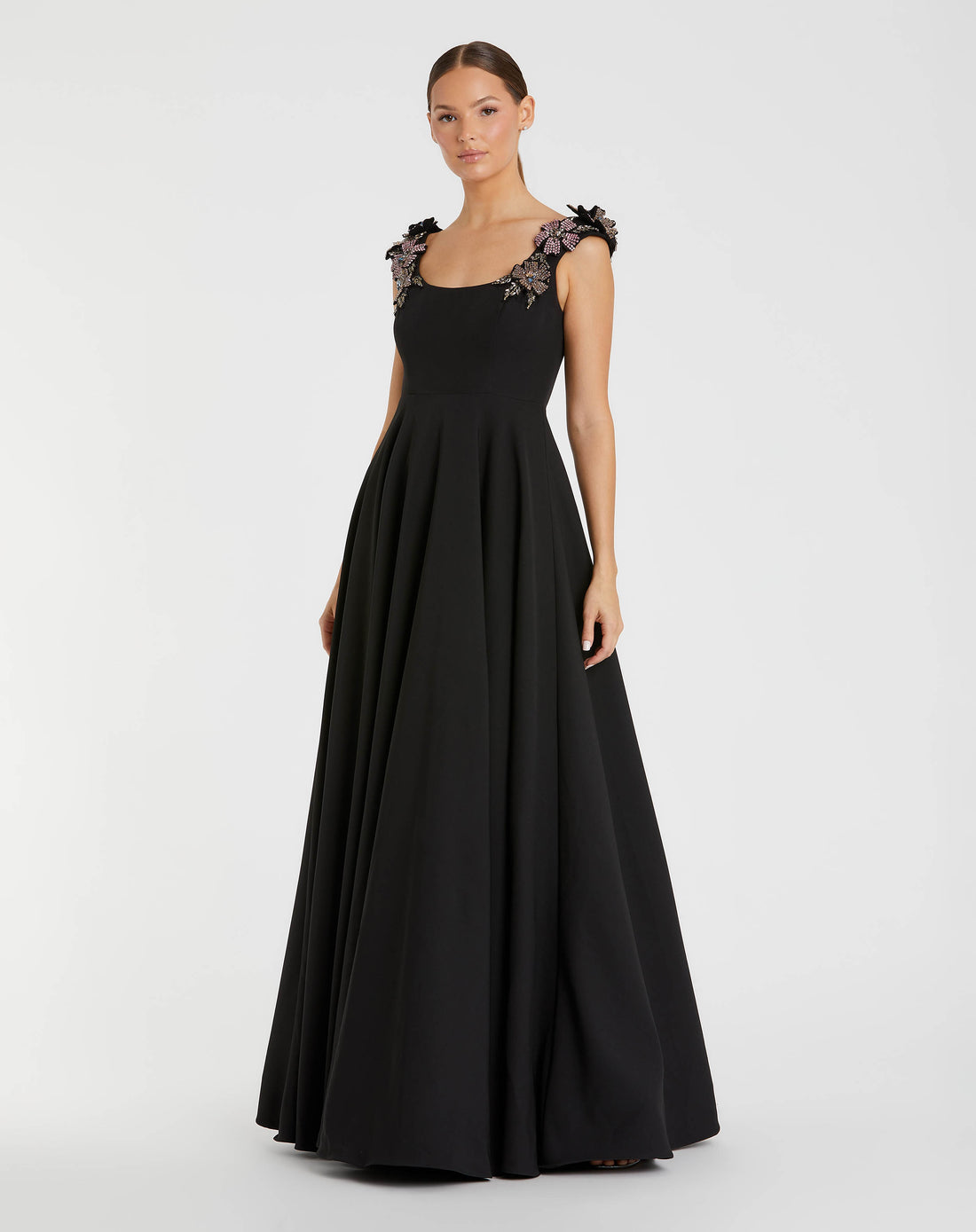 Prom Dresses Formal Long Ball Gown 3D Applique Prom Dress Black