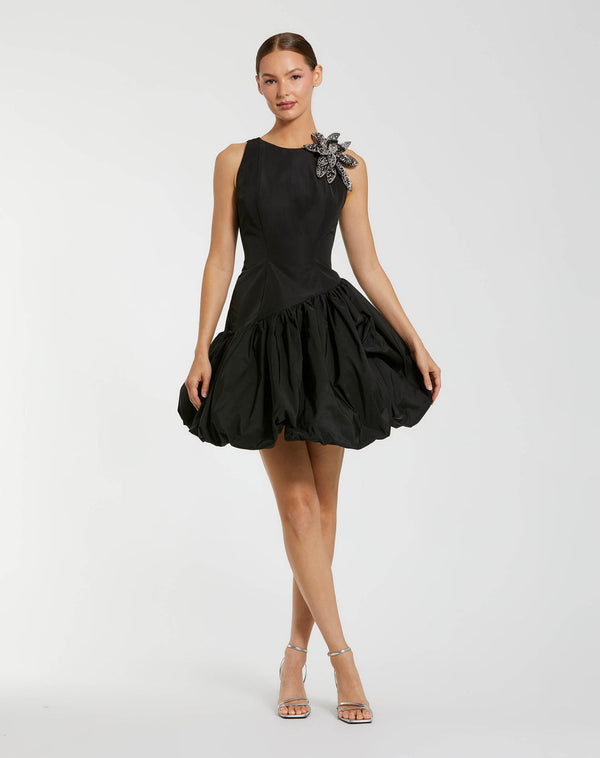 Crew High-Neck Mini Short Satin Cocktail Fit & Flare Mac Duggal 11952