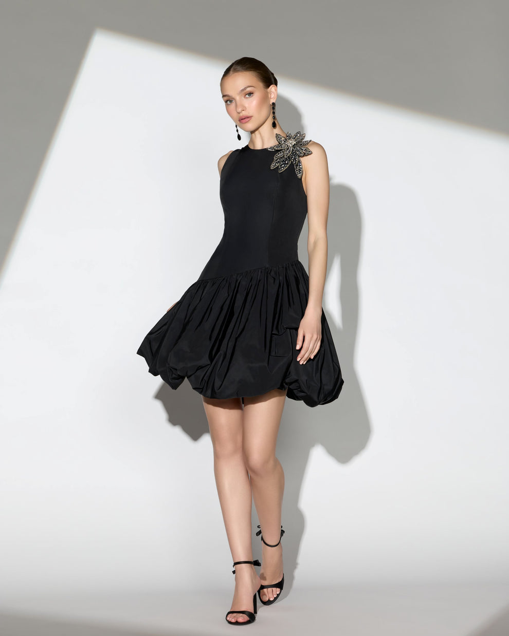 Crew High-Neck Mini Short Satin Cocktail Fit & Flare Mac Duggal 11952