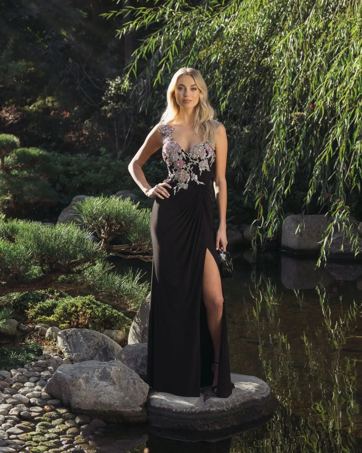 Prom Dresses Long Slit Prom Beaded Evening Dress Black Multi