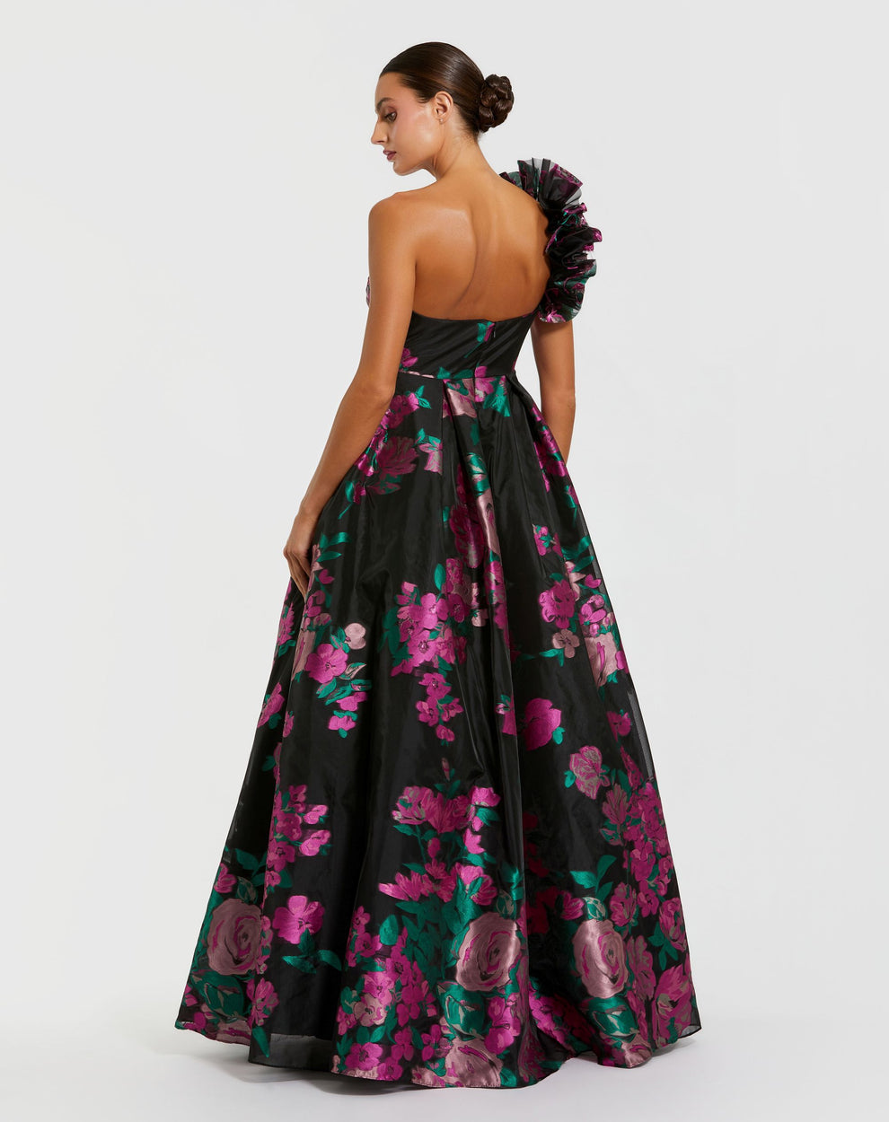Prom Dress 3D Floral Long Formal Ball Gown Prom Dress Black Multi