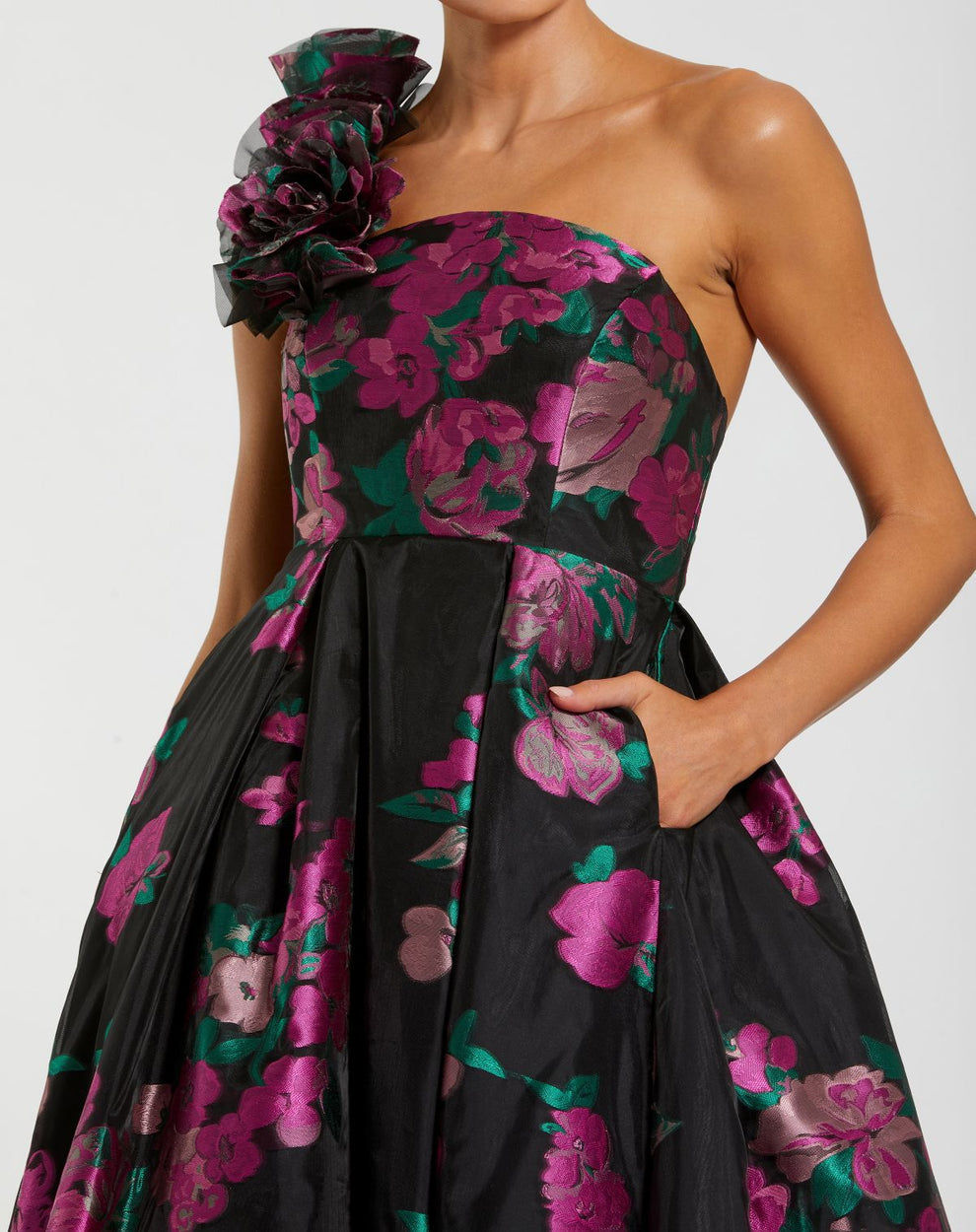 Prom Dress 3D Floral Long Formal Ball Gown Prom Dress Black Multi