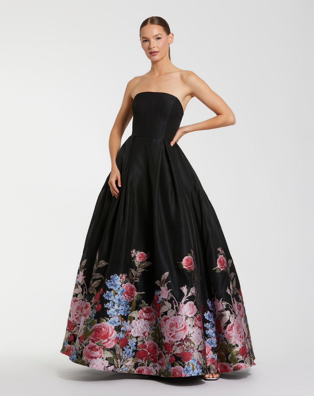 Mac Duggal - Black Strapless Floral Brocade Ballgown - Black Multi / US 4 Mac Duggal - Black Strapless Floral Brocade Ballgown - Black Multi / US 4