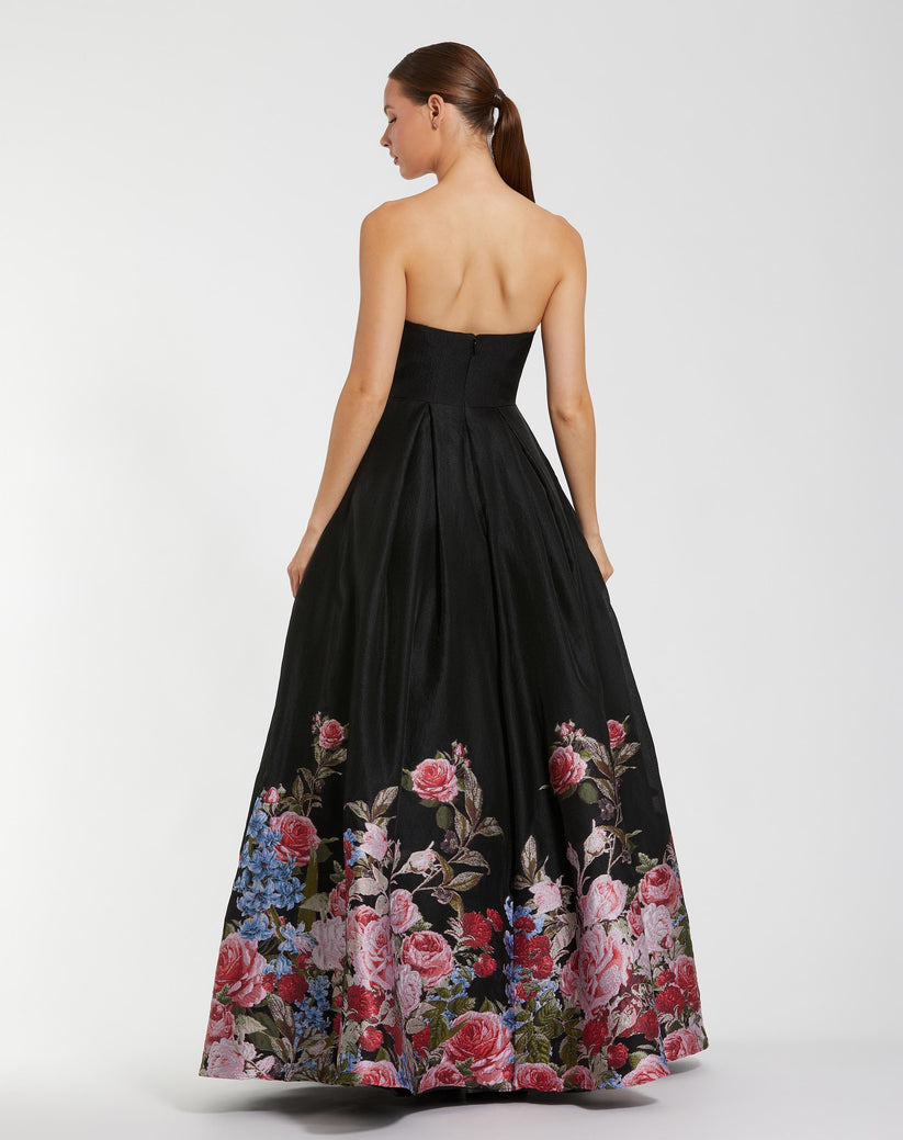 Mac Duggal - Black Strapless Floral Brocade Ballgown - Black Multi / US 4 Mac Duggal - Black Strapless Floral Brocade Ballgown - Black Multi / US 4