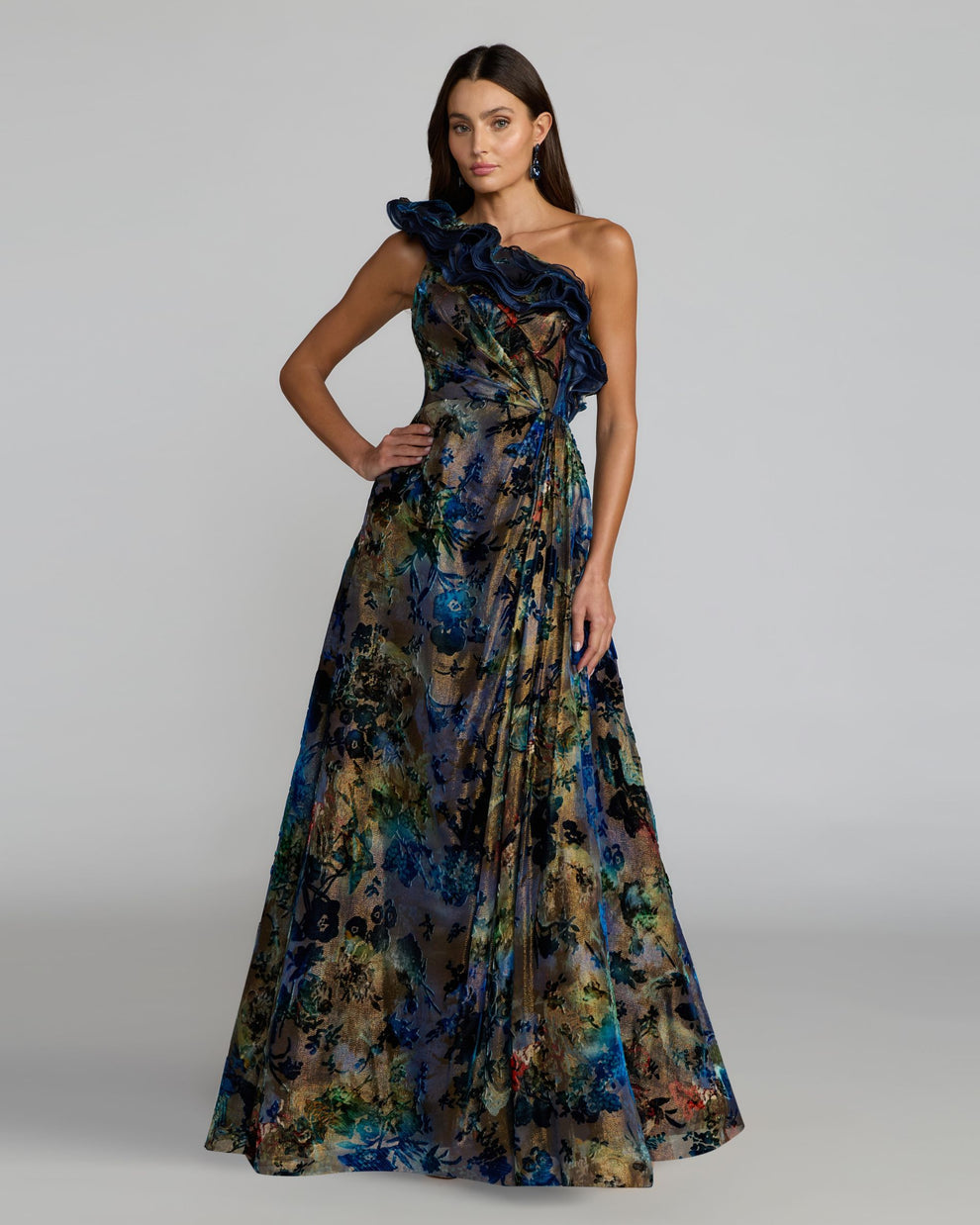 One-Shoulder Floor-Length Satin Evening Ball Gown Mac Duggal 11978